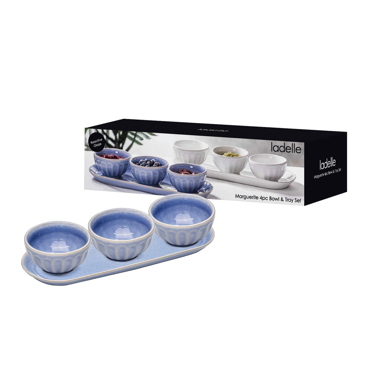 Marguerite Powder Blue 4pc Bowl & Tray Set